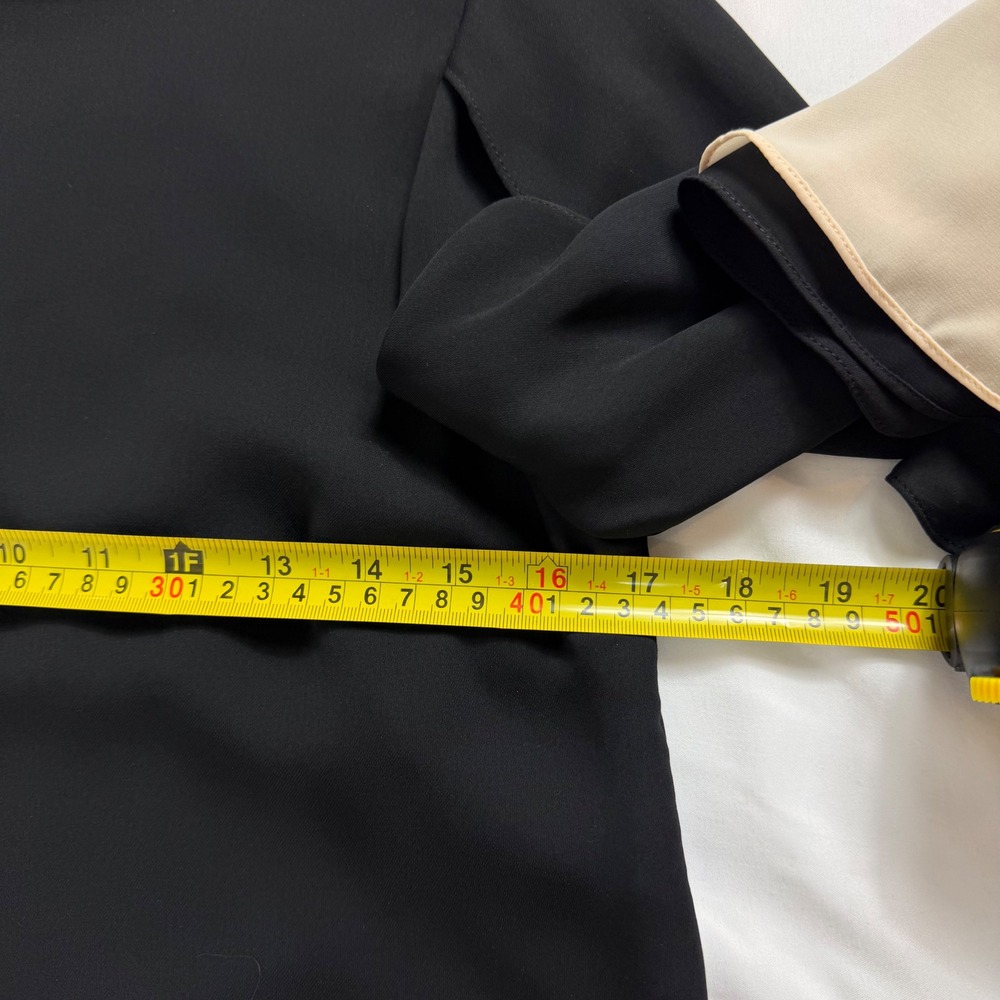Halston Heritage Black Cape Sleeve Shift‎ Dress Cream Contrast Mini Small - Picture 6 of 9